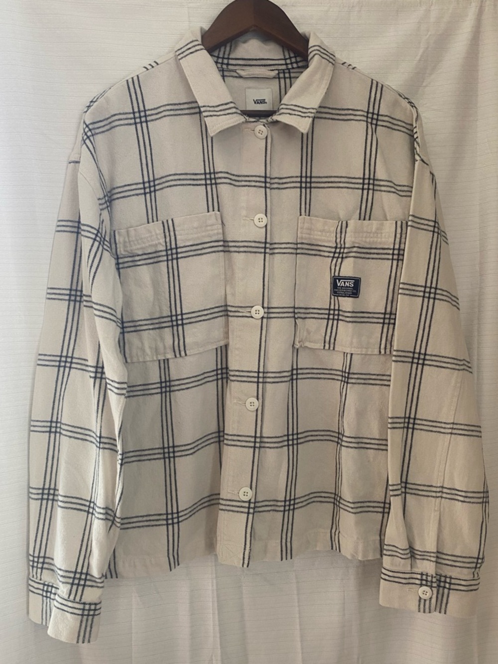 Cream and Black Plaid Button-Up Shacket by Vans